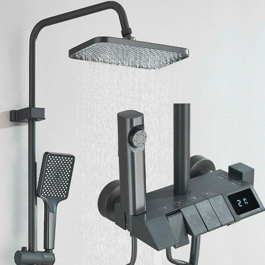 Duschsystem Grau mit Thermostat Regendusche + Handbrause Komplettset