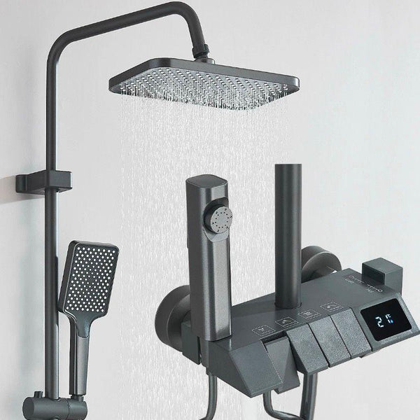 Duschsystem Grau mit Thermostat Regendusche + Handbrause Komplettset