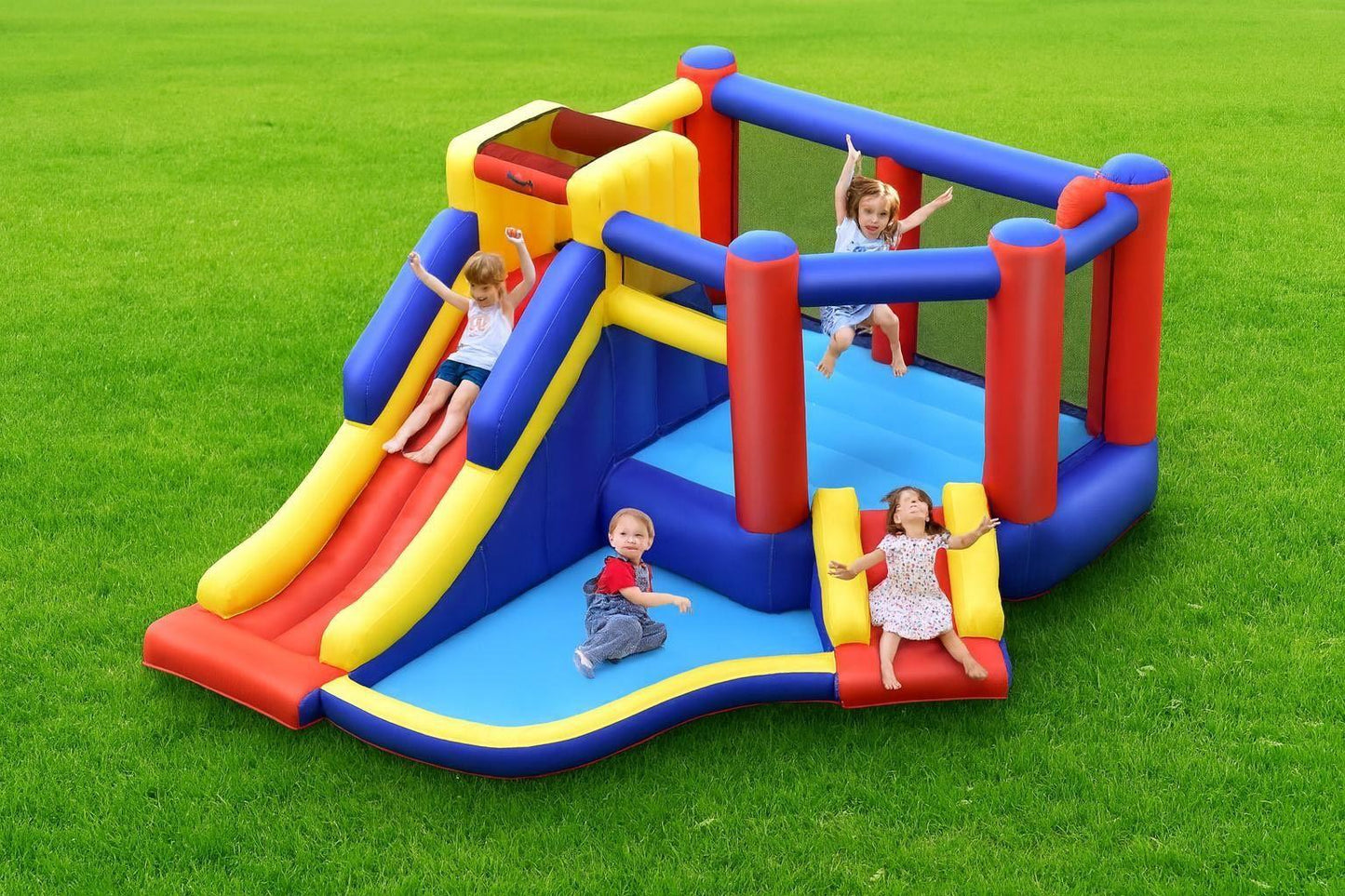 Aufblasbare Hüpfburg mit Rutsche & Kletterwand – Kinder Spielburg Garten 383 cm