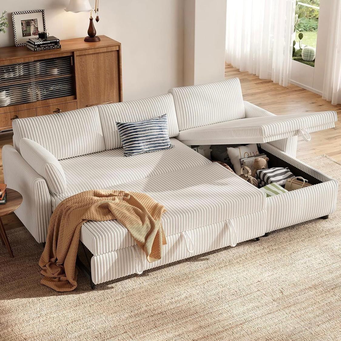 Modernes Eck-Schlafsofa mit Schlaffunktion & Stauraum Cord