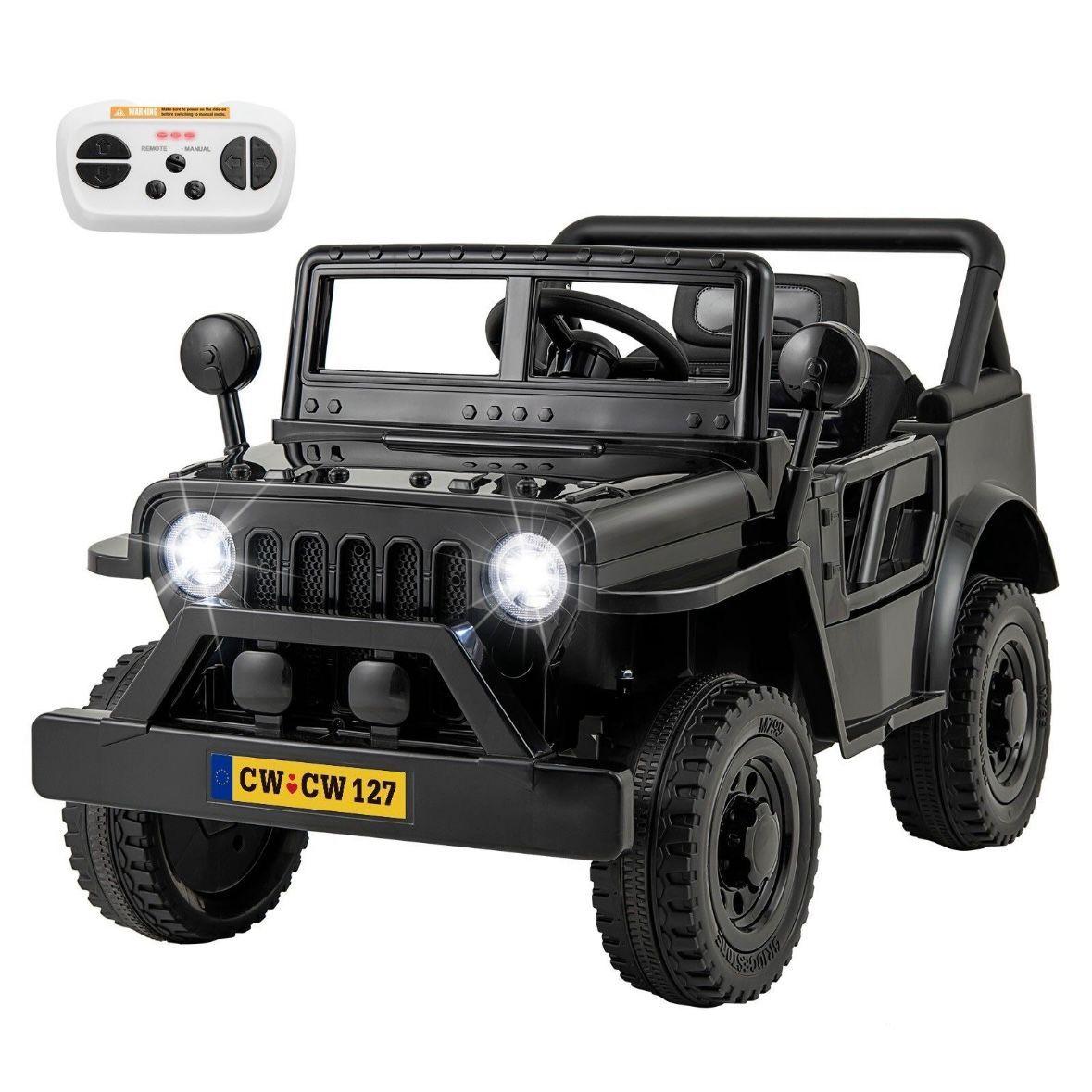 Elektrisches Kinderauto 12 V mit Fernbedienung & LED – Schwarz