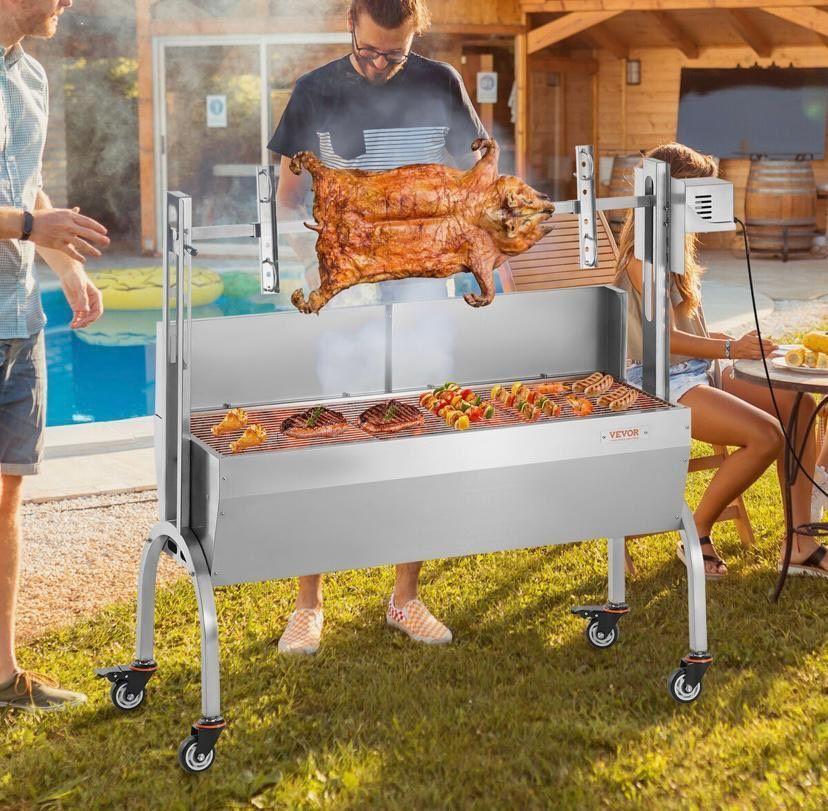 Spießbratengrill Edelstahl mit Motor bis 90kg Tragkraft