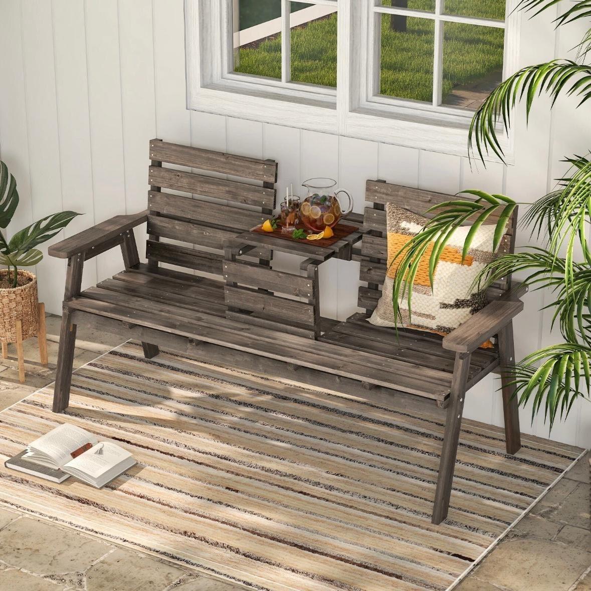 Gartenbank Holz 3 Sitzer mit Klapptisch Tannenholz