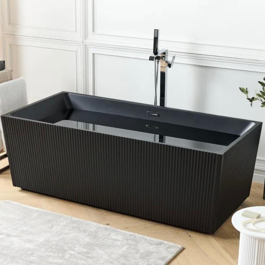 Freistehende Badewanne 170 cm Mattschwarz Acryl Rechteckig 280L
