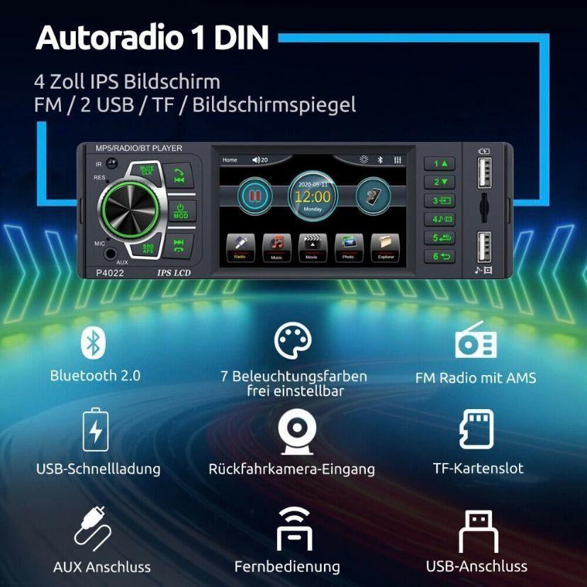 1 DIN Autoradio Bluetooth IPS Display USB AUX Freisprecheinrichtung
