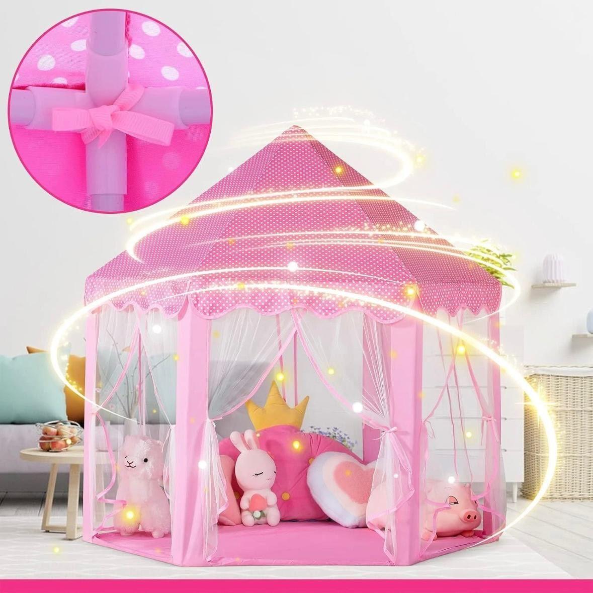 Prinzessinnen-Spielzelt Rosa Kinderzelt mit LED-Beleuchtung