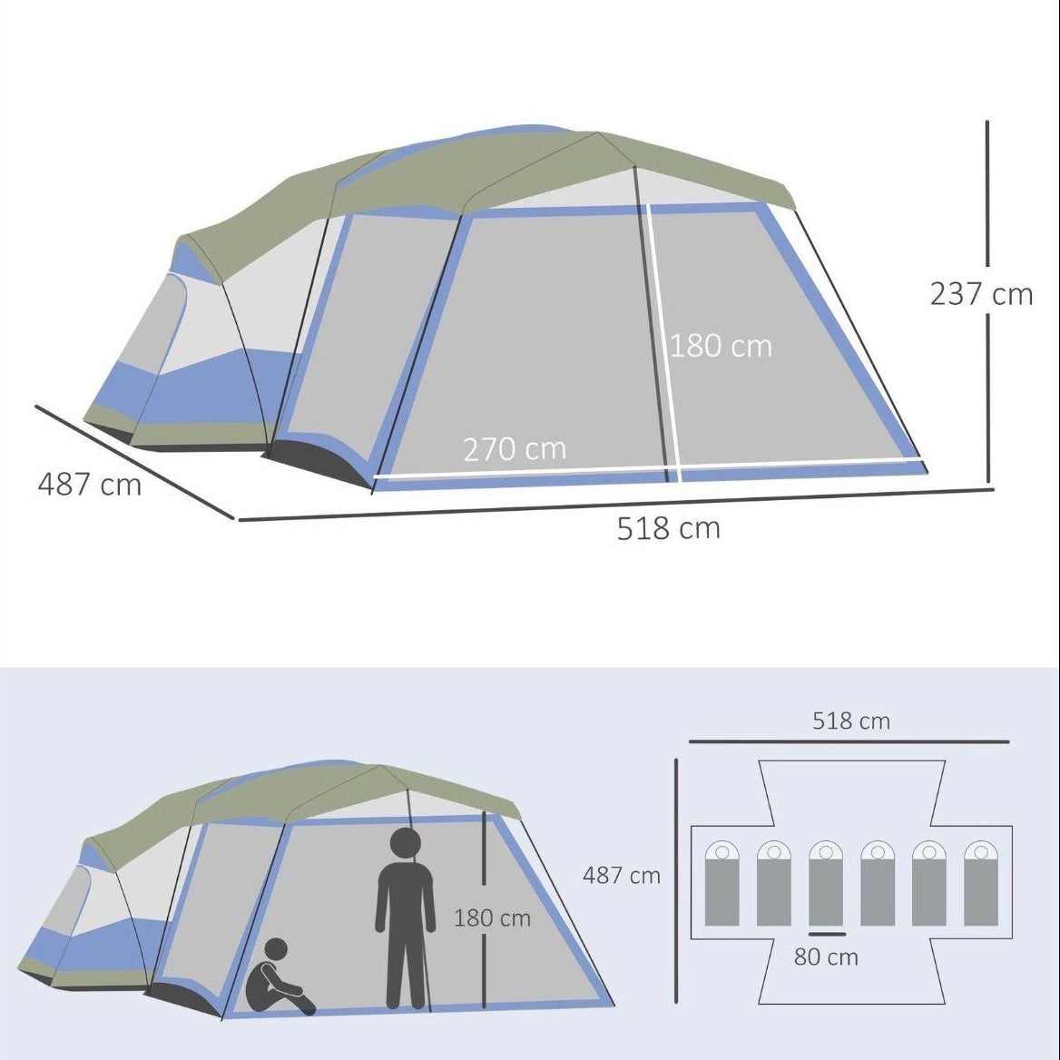 Campingzelt für 6–8 Personen mit Vorzelt