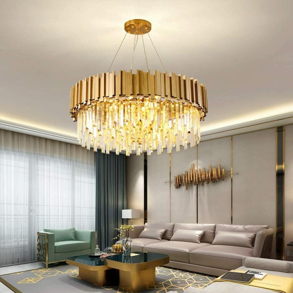 Moderne Kristall-Deckenlampe Gold 9-flammig