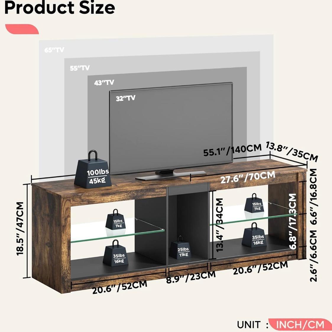TV Schrank LED 65 Zoll Lowboard
