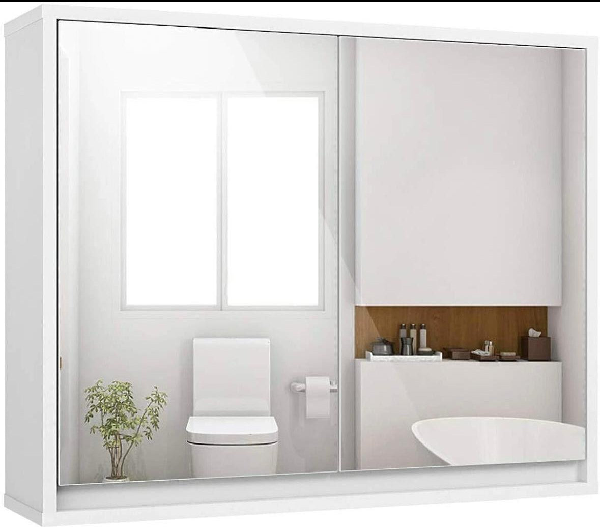 Spiegelschrank Weiß mit 2 Spiegeltüren Badezimmerschrank