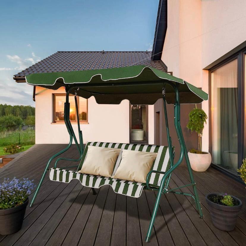 Hollywoodschaukel 3 Sitzer Grün Garten Schaukel mit Dach
