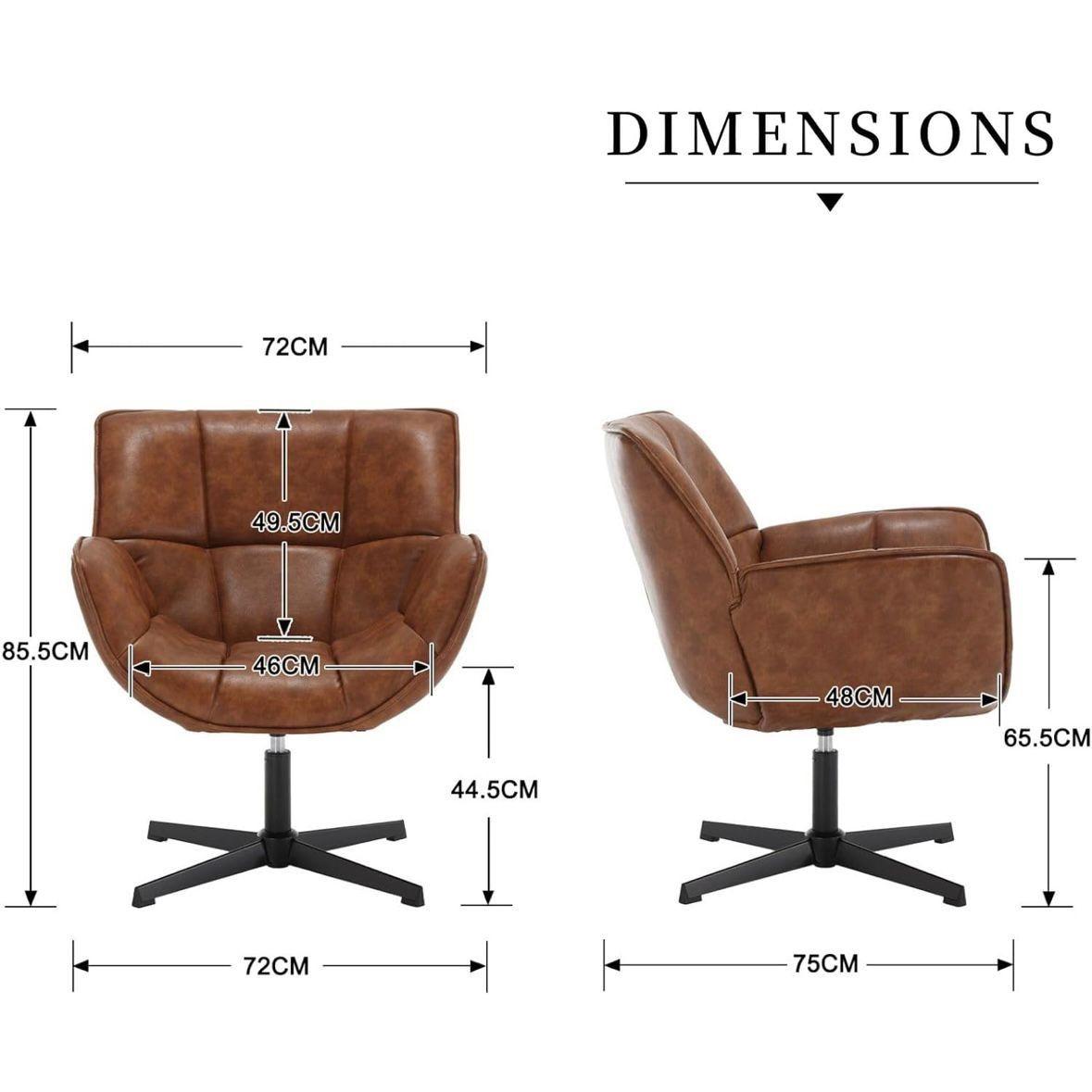 Loungesessel Vintage Braun Kunstleder Drehbar Metallgestell