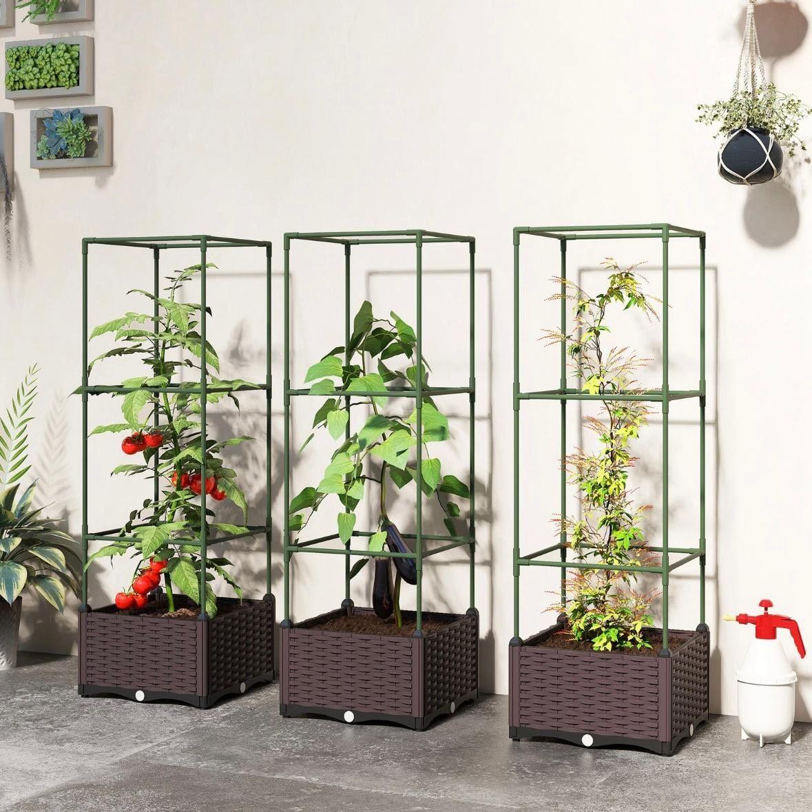 Hochbeet mit Rankgitter 3er Set Pflanzkasten Balkon Garten