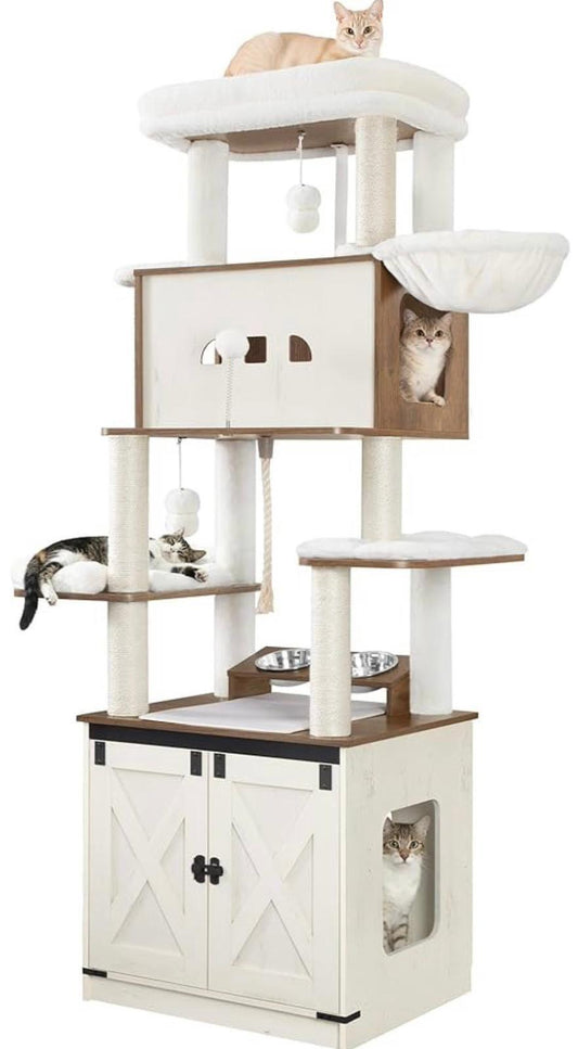 Kratzbaum mit Katzenschrank & Futterstation 173cm