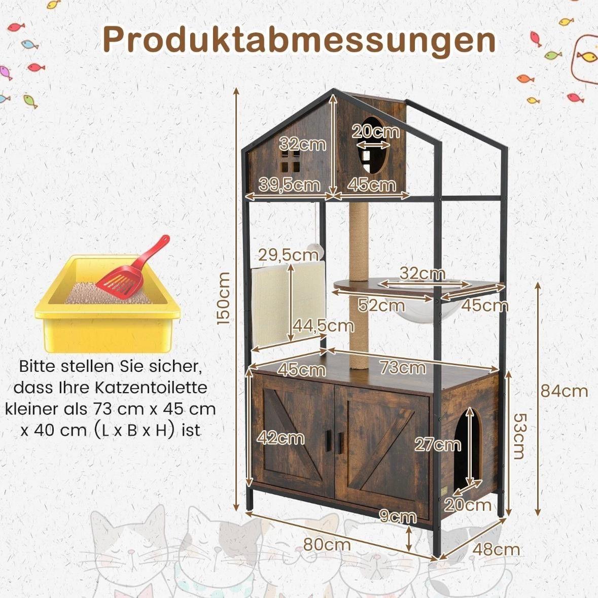 Kratzbaum mit Katzenschrank & Katzenklo – Multifunktionales Katzenmöbel