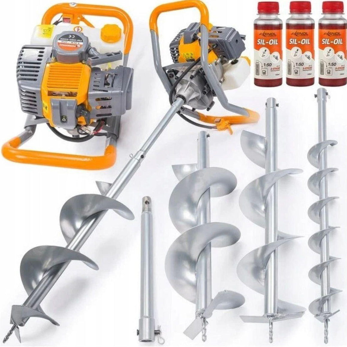 Benzin-Bodenbohrer 52cc mit 6 PS inkl. 3 Bohrer & Zubehör