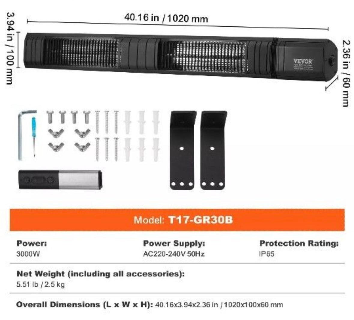 Infrarot-Heizstrahler 3000W mit Fernbedienung & 9 Leistungsstufen