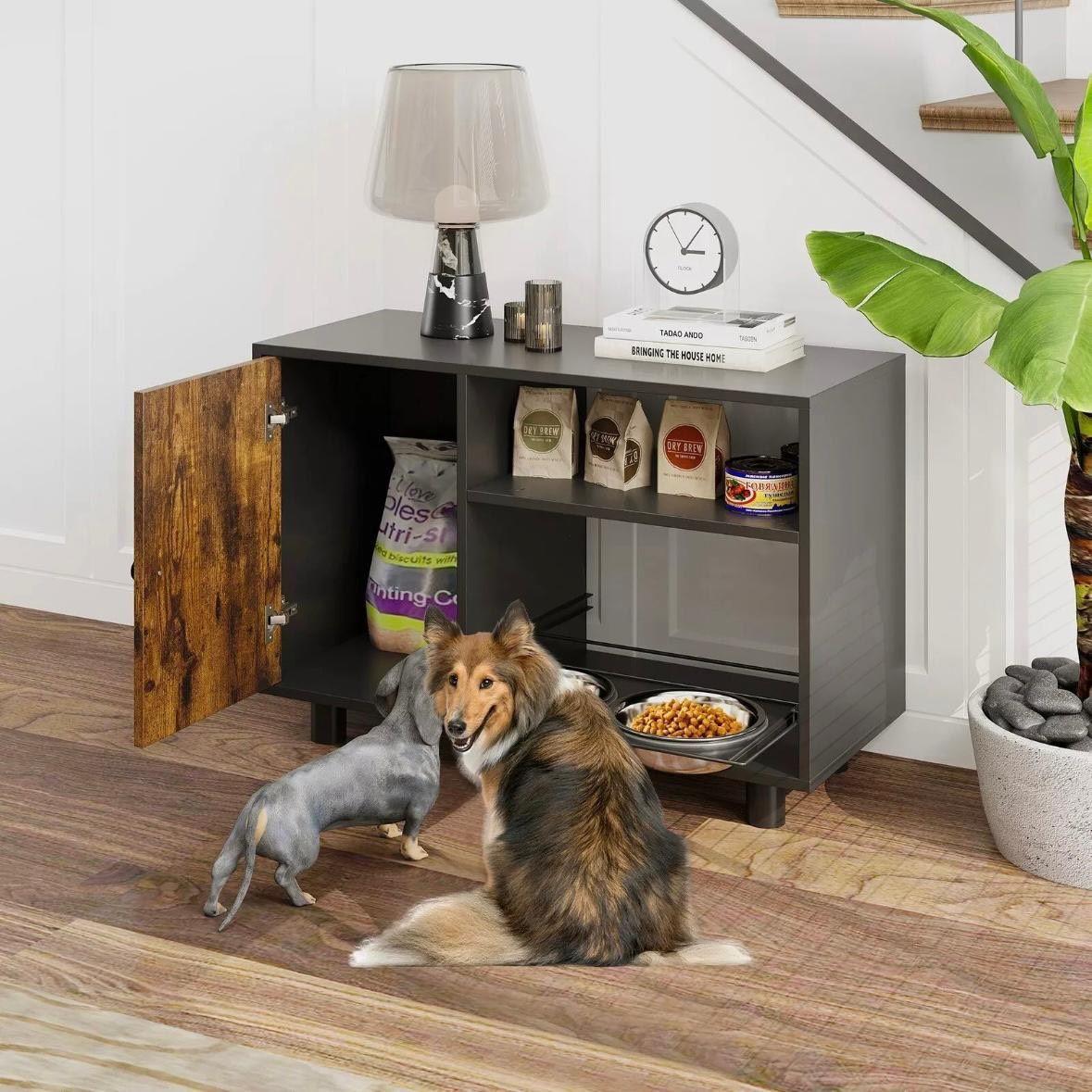 Hundefutterstation mit Futterschrank höhenverstellbar