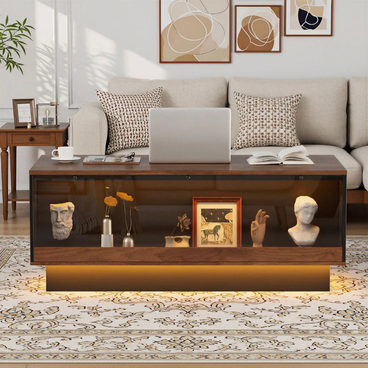 LED Couchtisch mit Glasablage & Schubladen – modern & stilvoll