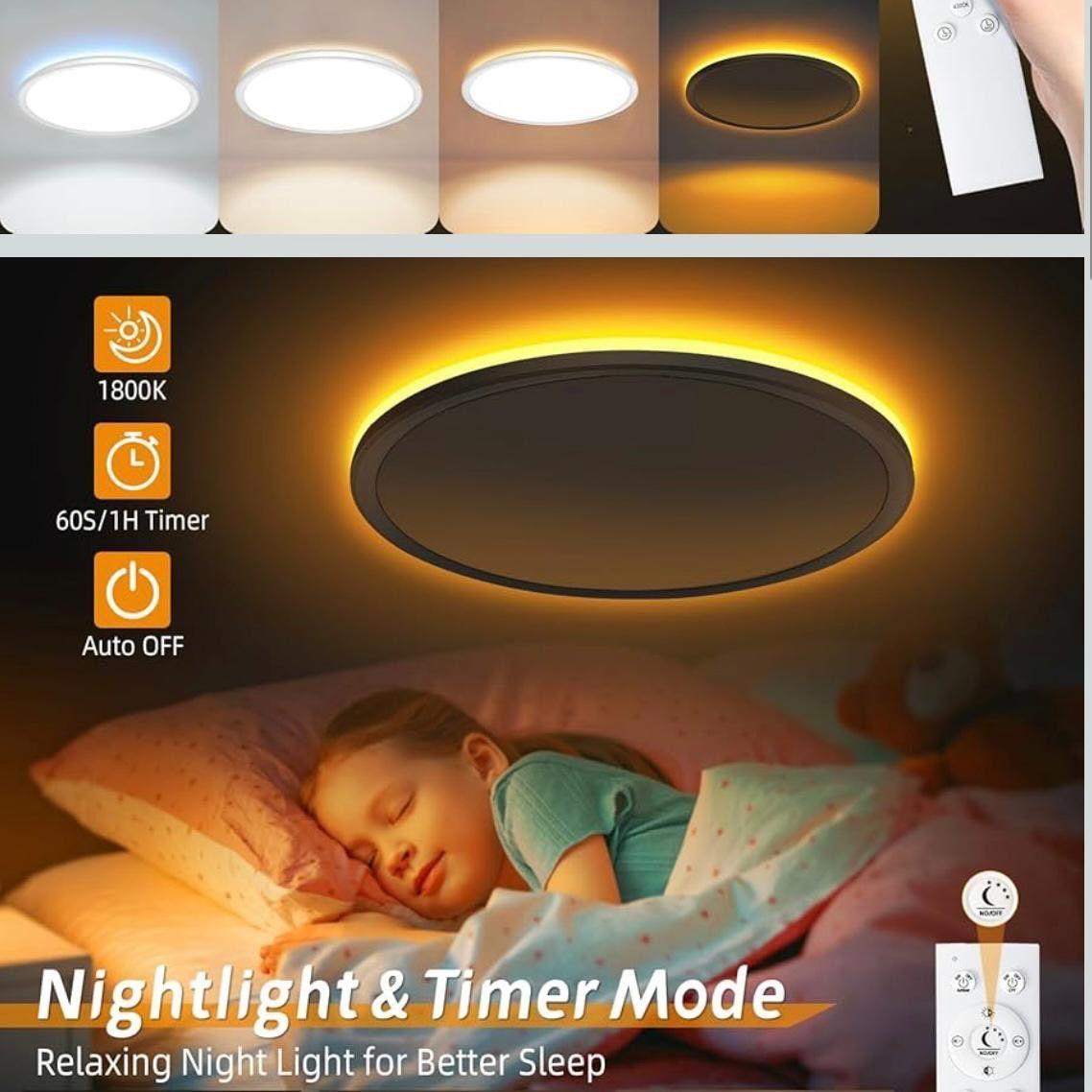 LED-Deckenleuchte mit Fernbedienung, Nachtlicht & Dimmfunktion