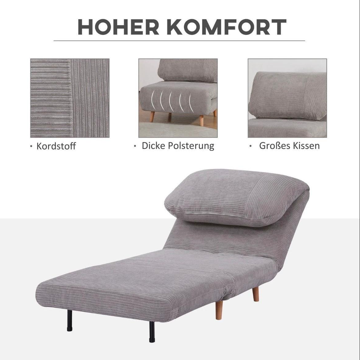 2in1 Schlafsessel mit Schlaffunktion Klappbares Schlafsofa
