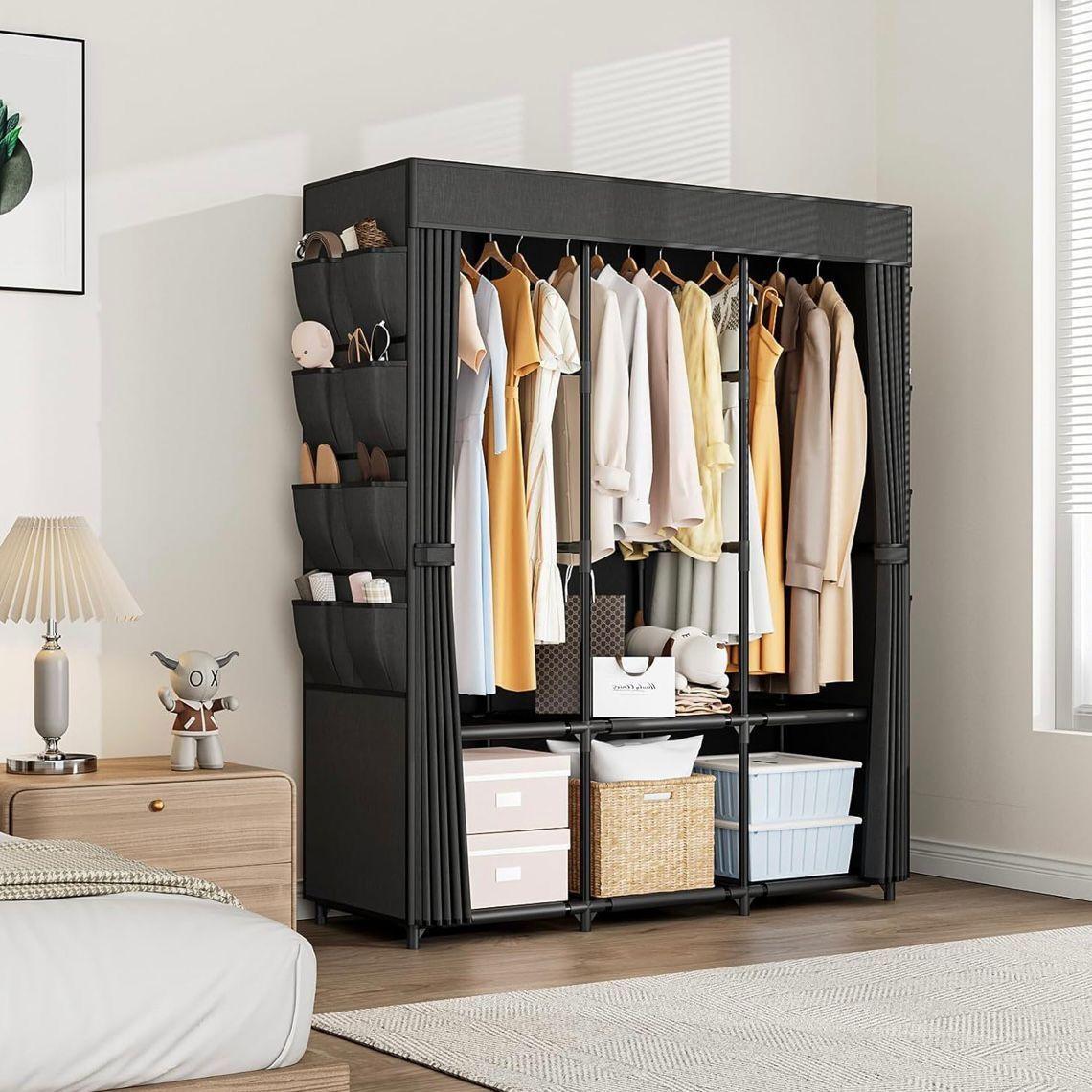 Stoffkleiderschrank flexibel & stabil mit Kleiderstangen und Ablagefächern