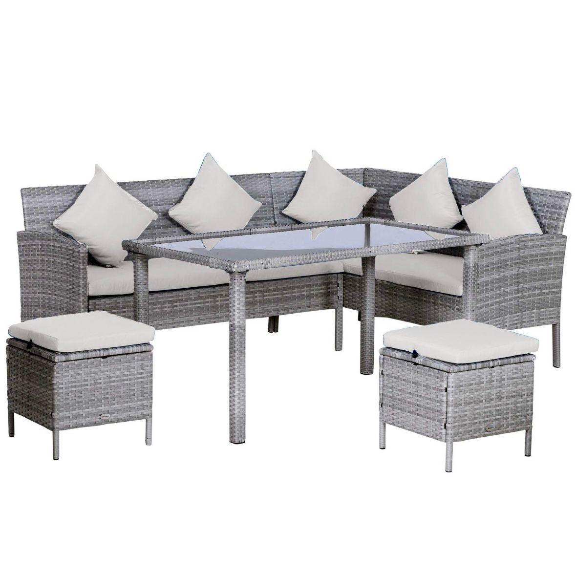 5tlg Polyrattan Gartenmöbel Set Lounge Tisch Hocker
