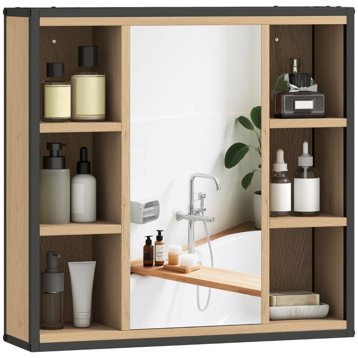 Badezimmer Spiegelschrank Industrial Schwarz Wandschrank mit Spiegel & Stauraum
