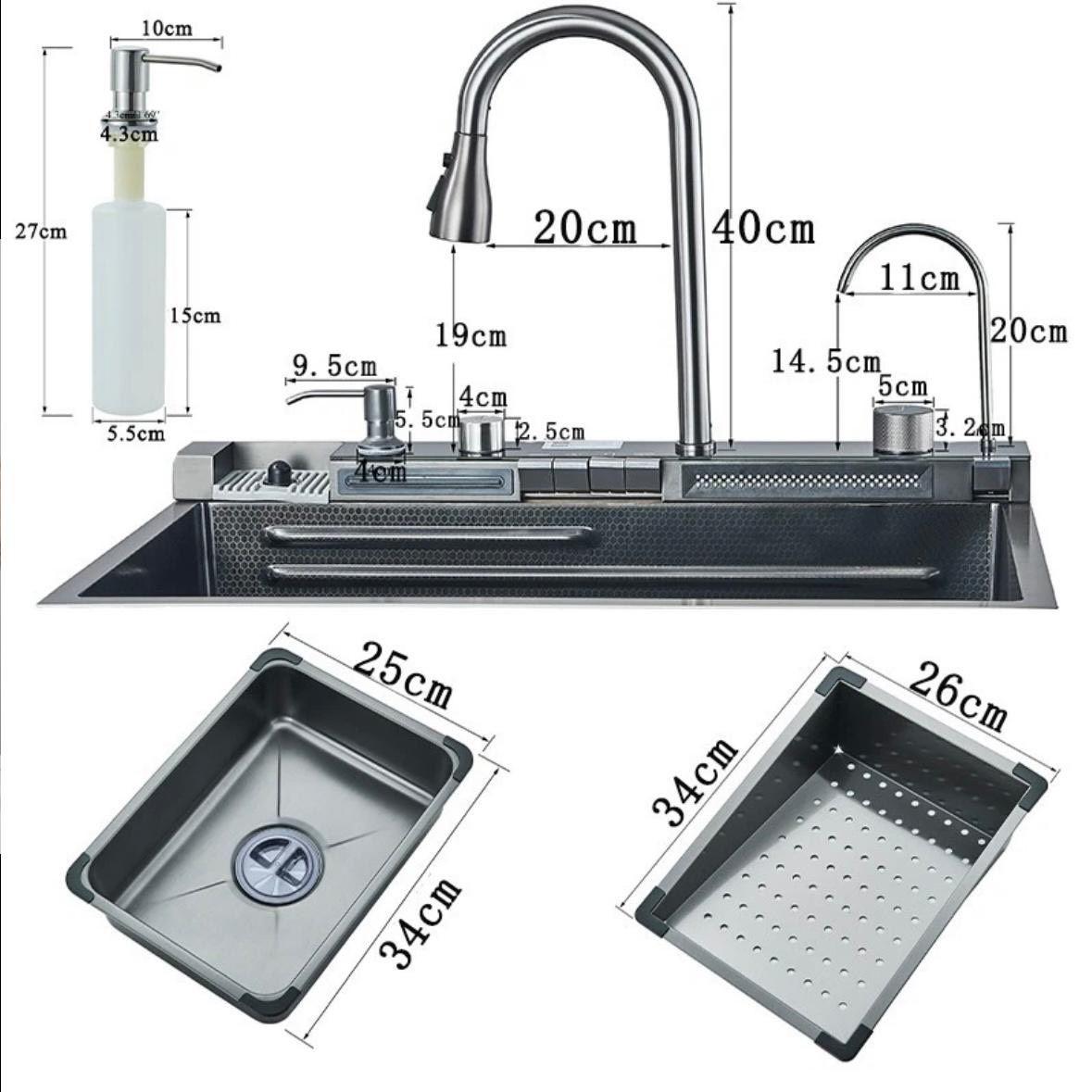 Edelstahl Einbauspüle mit Wasserfall Armatur 75×45 cm