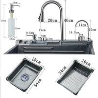 Edelstahl Einbauspüle mit Wasserfall Armatur 75×45 cm