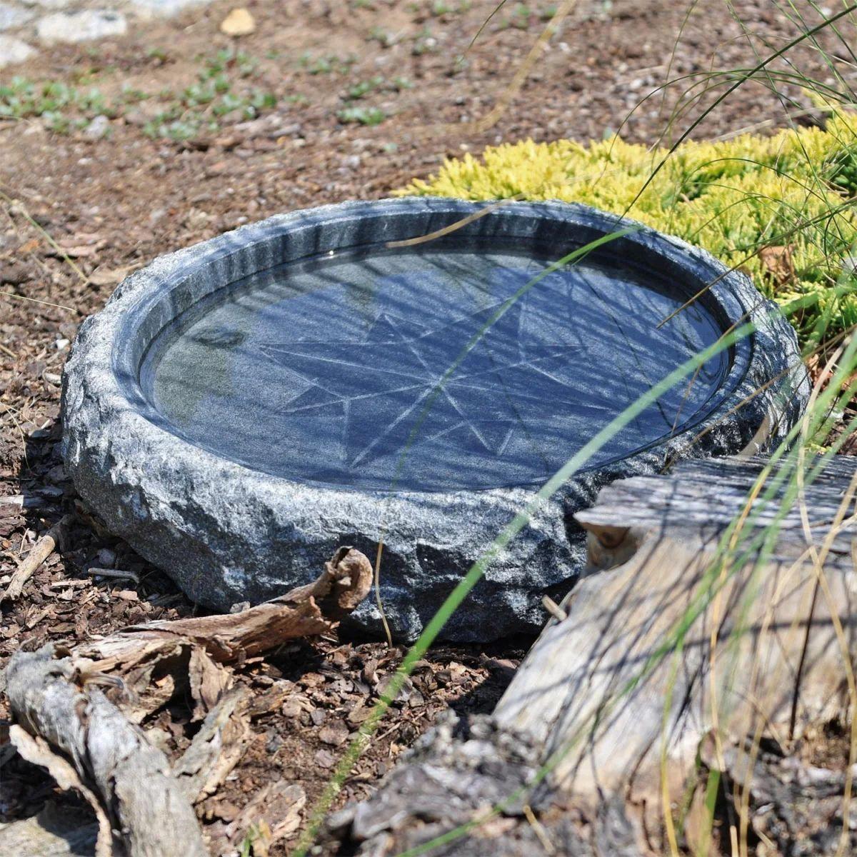 Granit Vogeltränke Windrose Naturstein Vogelbad Garten