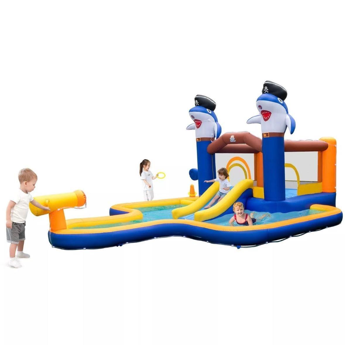 Aufblasbare Hüpfburg mit Wasserrutsche & Pool – Kinder Spielburg Garten