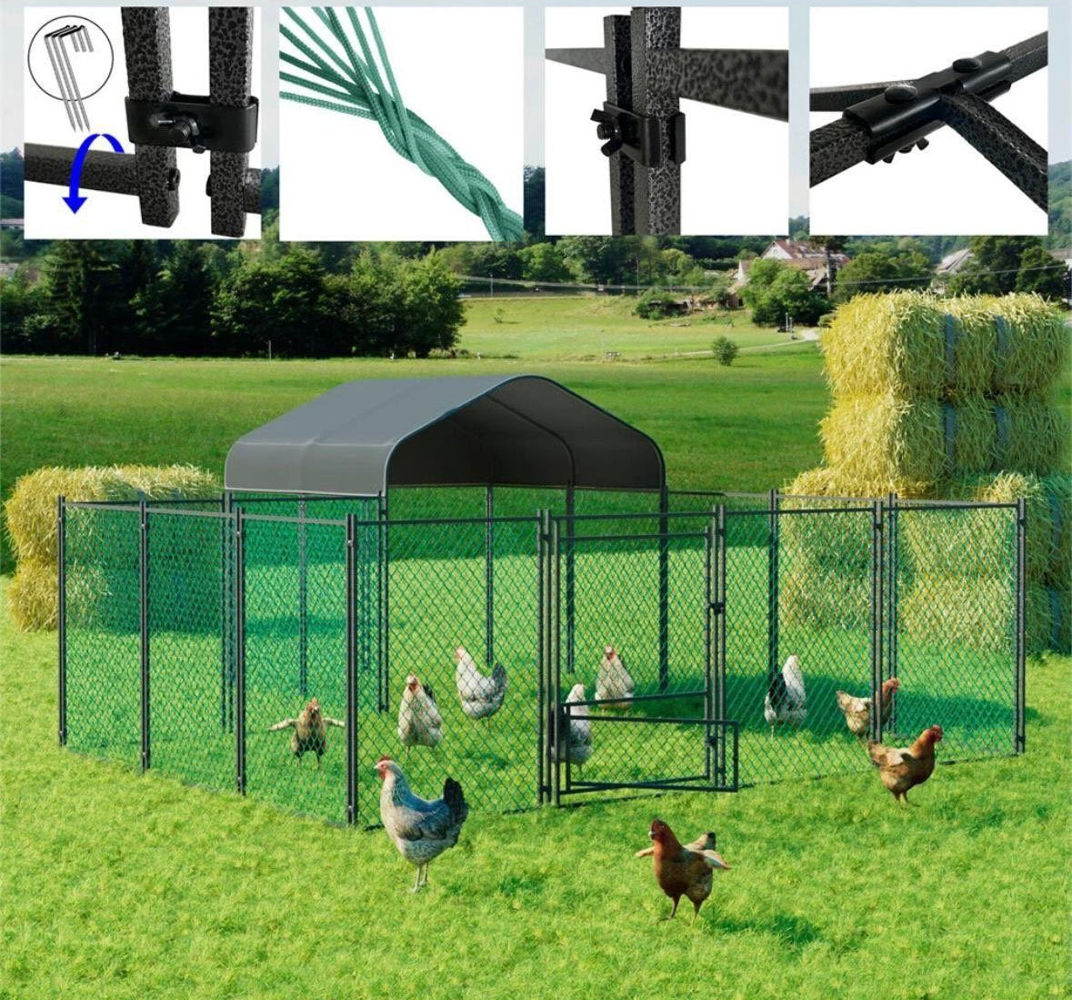 Großer Hühnerstall Outdoor halboffen mit Abdeckung 393×312cm