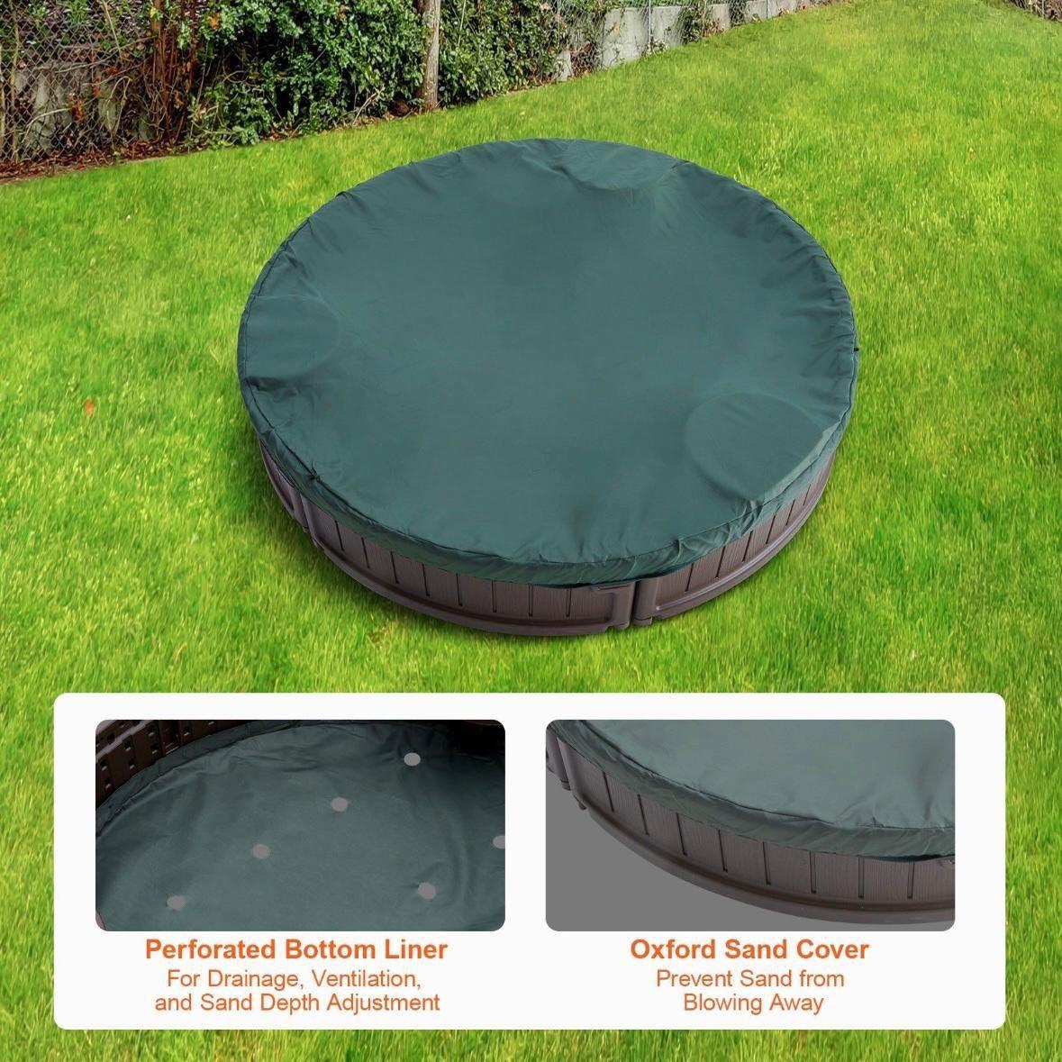 Runder Sandkasten Ø120 cm – Kinder Sandkiste mit Sitzen & Abdeckung