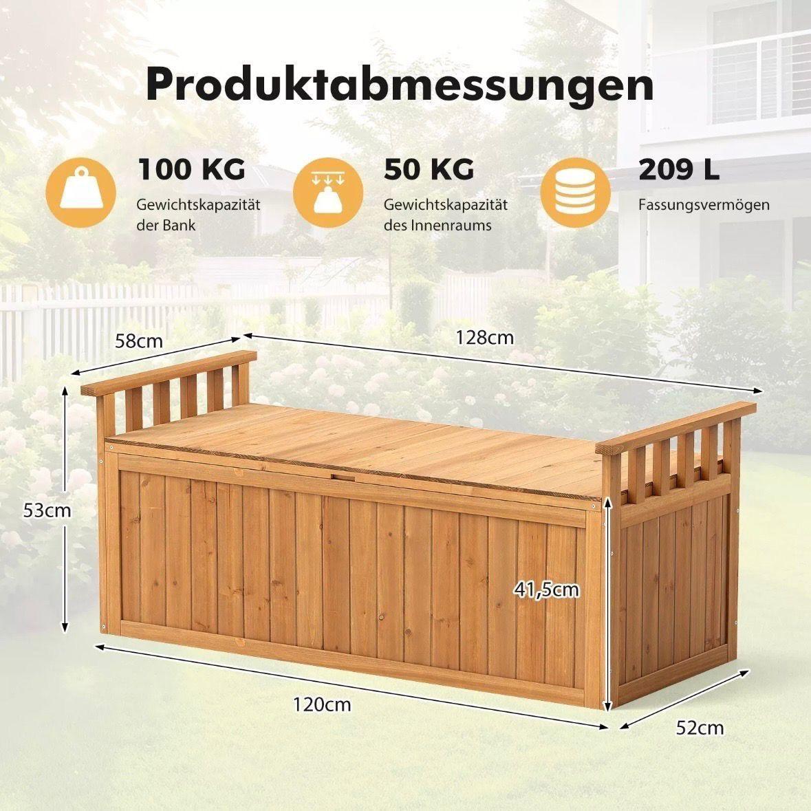 Gartenbank mit Stauraum Holz 2 Sitzer 209L