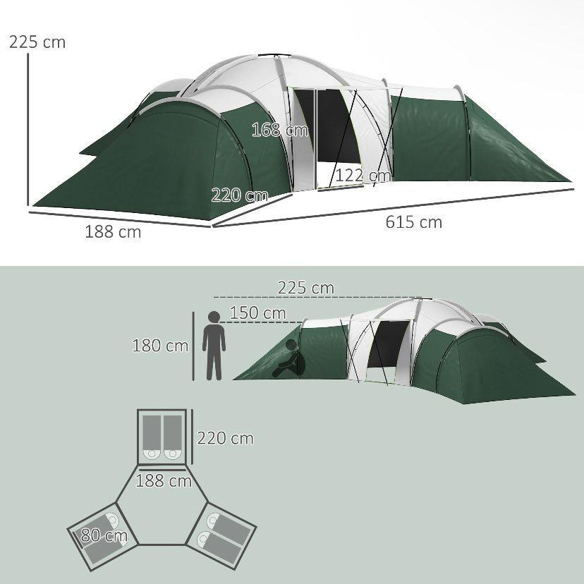 Tunnelzelt für 6–9 Personen 3 Schlafkabinen & Veranda