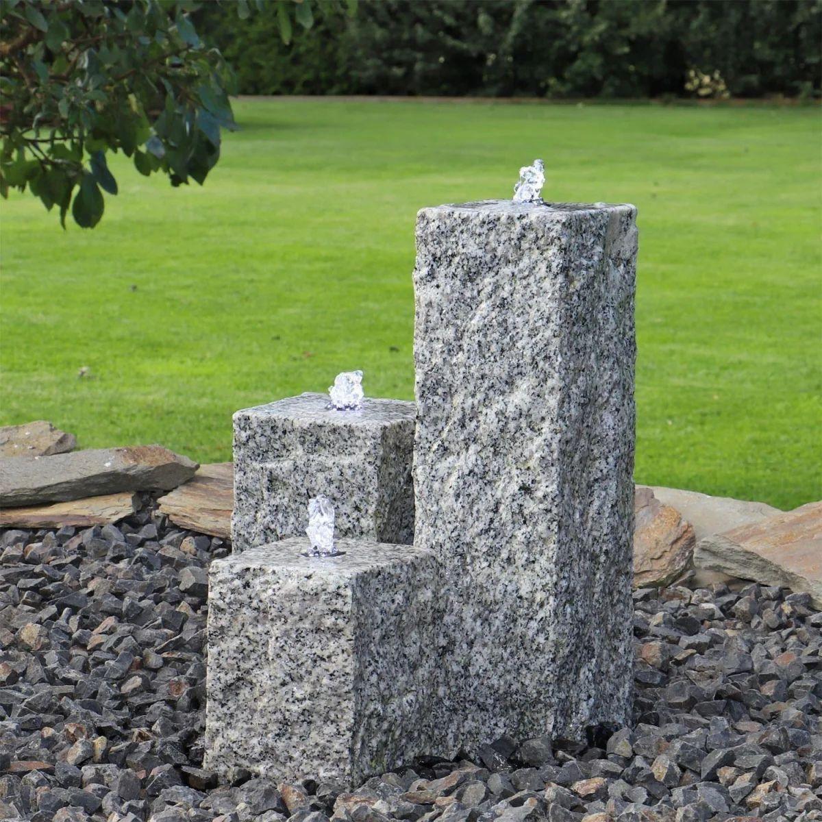 Granit Springbrunnen LED Gartenbrunnen Naturstein