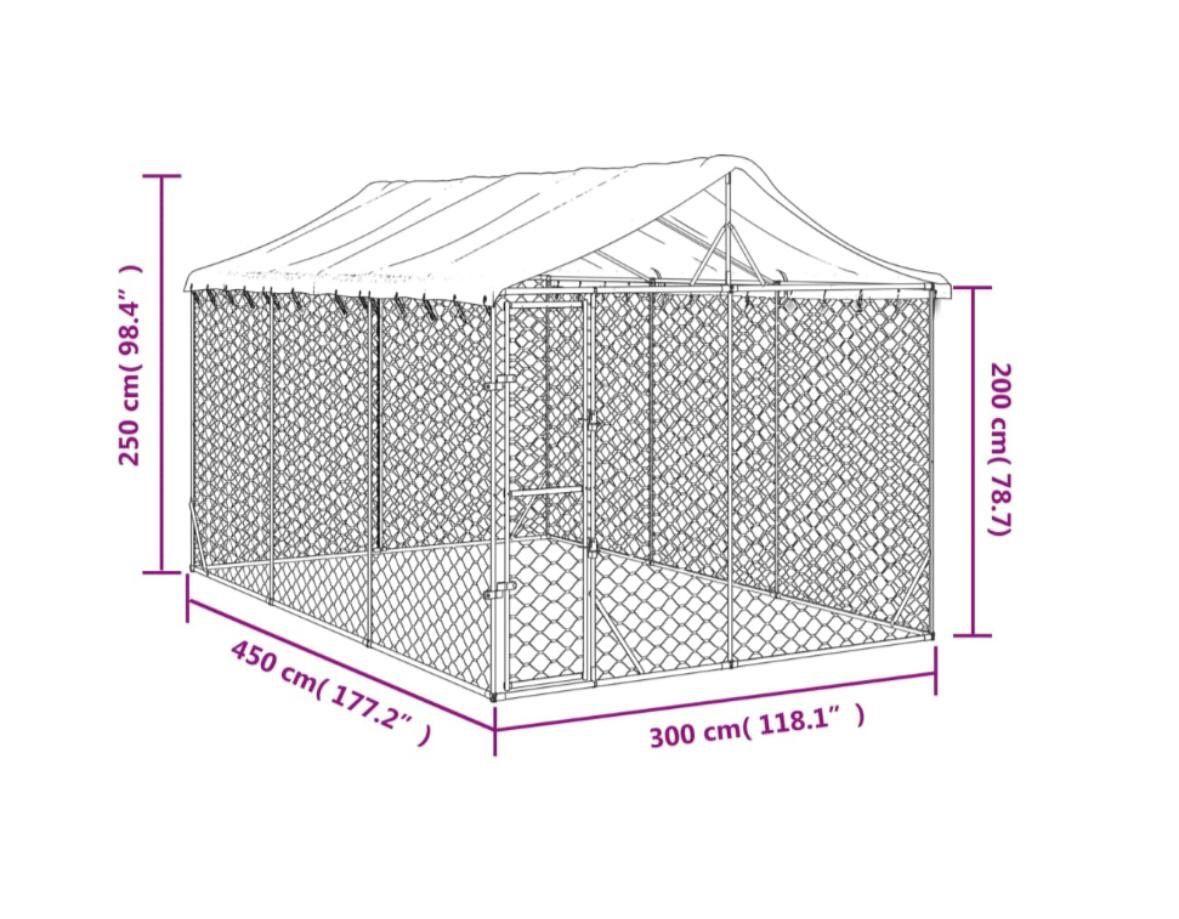 Geräumiger Hundezwinger mit Dach 3×4,5×2,5m verzinkter Stahl