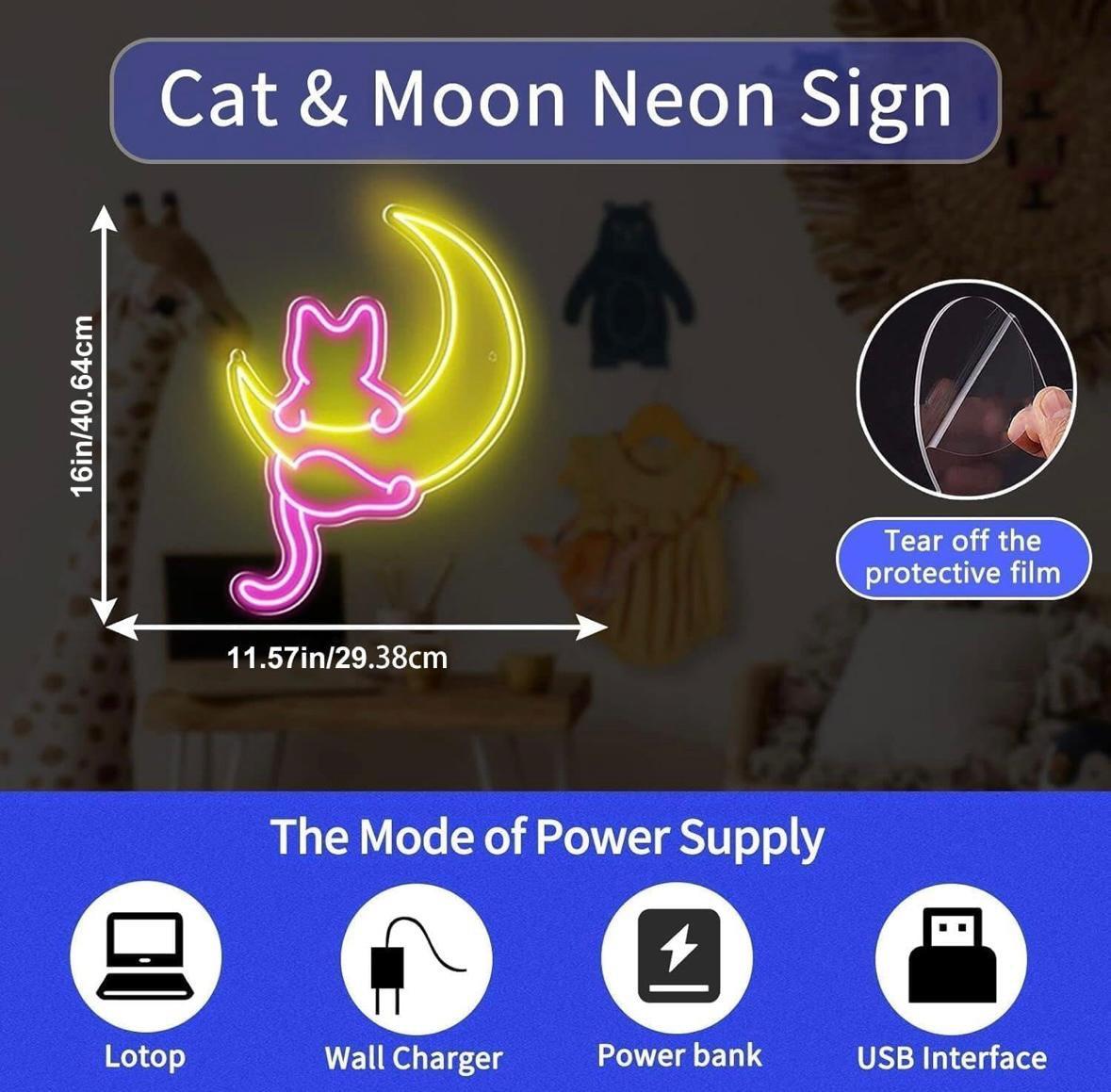 LED Neon Schild Katze mit Halbmond