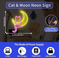 LED Neon Schild Katze mit Halbmond