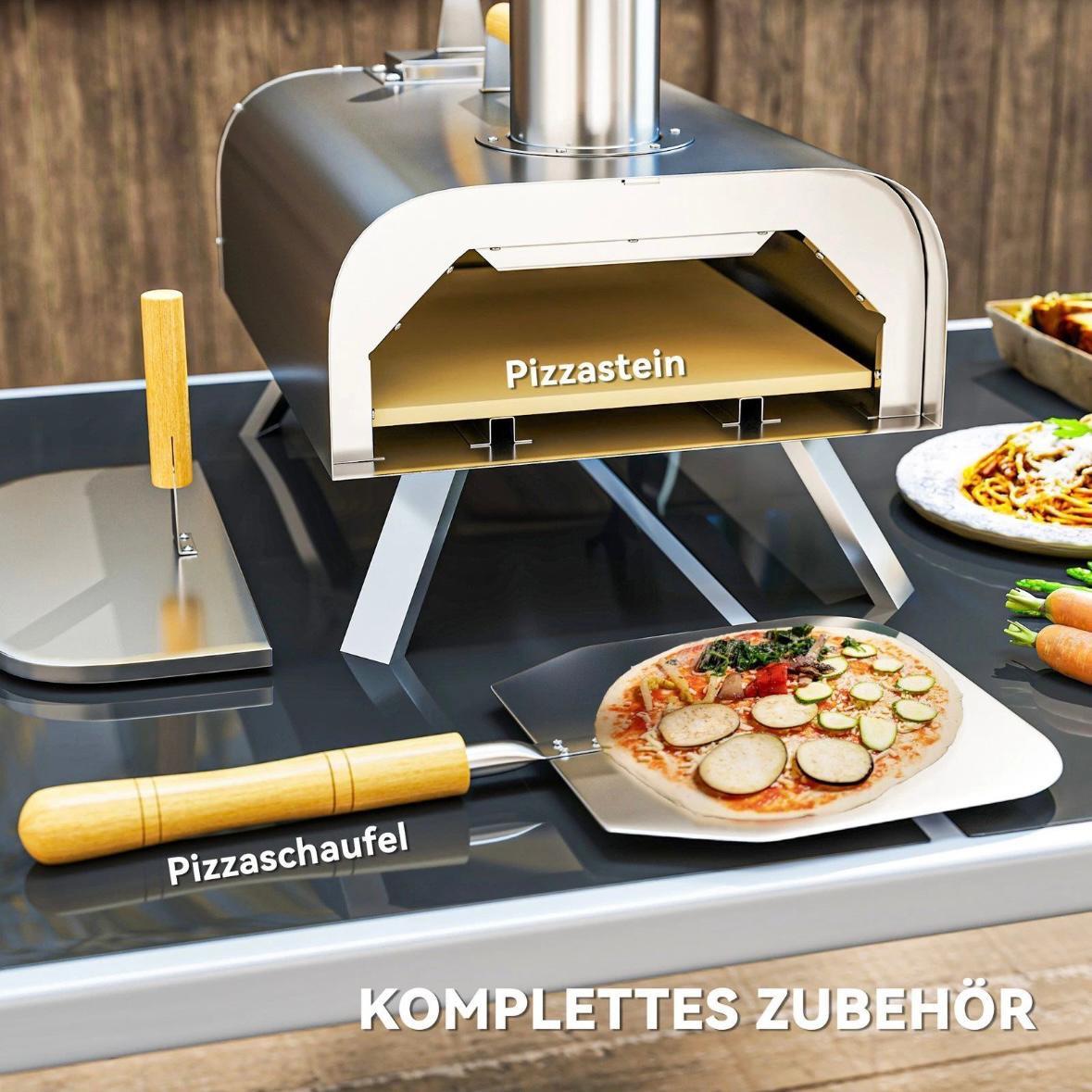 Outdoor Pizzaofen Holzpellet Edelstahl mit Pizzastein & Schaufel