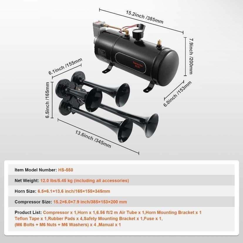 12V Train Horn Komplettset 3L Lufttank Kompressor Lufthorn Auto LKW