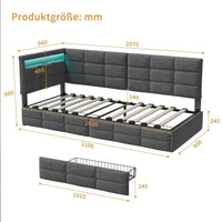 Polsterbett Grau mit LED USB & Schubladen 90x200cm
