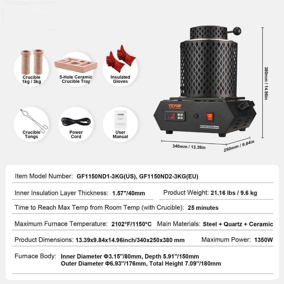Goldschmelzofen 1350W 1150°C Set