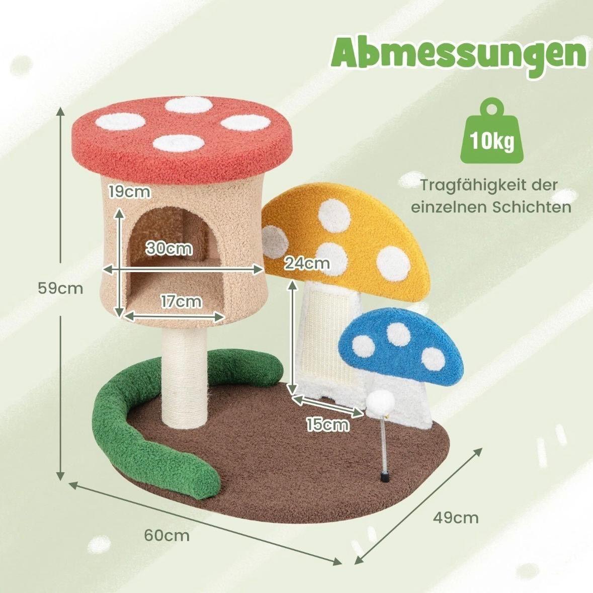 Kompakter Kratzbaum im Pilzdesign mit Höhle & Sisal-Kratzfläche