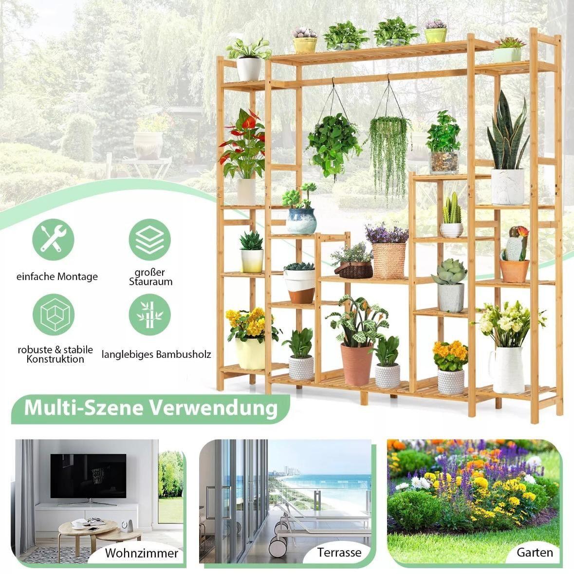 Pflanzenständer Bambus 9 Ebenen Hängeregal Pflanzenregal Indoor Outdoor