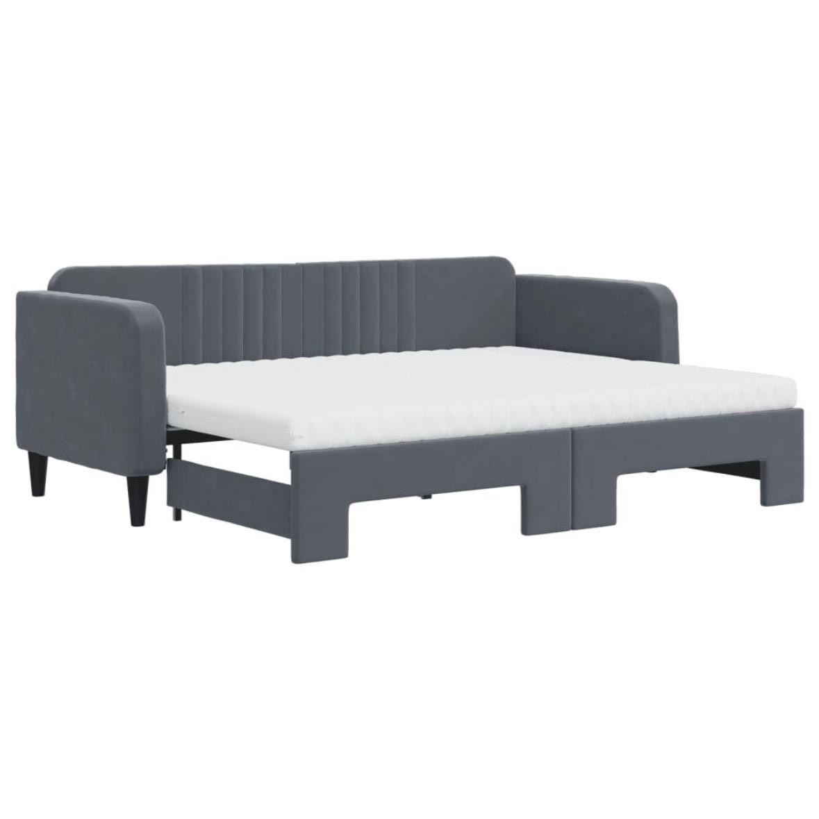 Tagesbett 100×200cm mit Matratze & Bettkasten Samt Dunkelgrau
