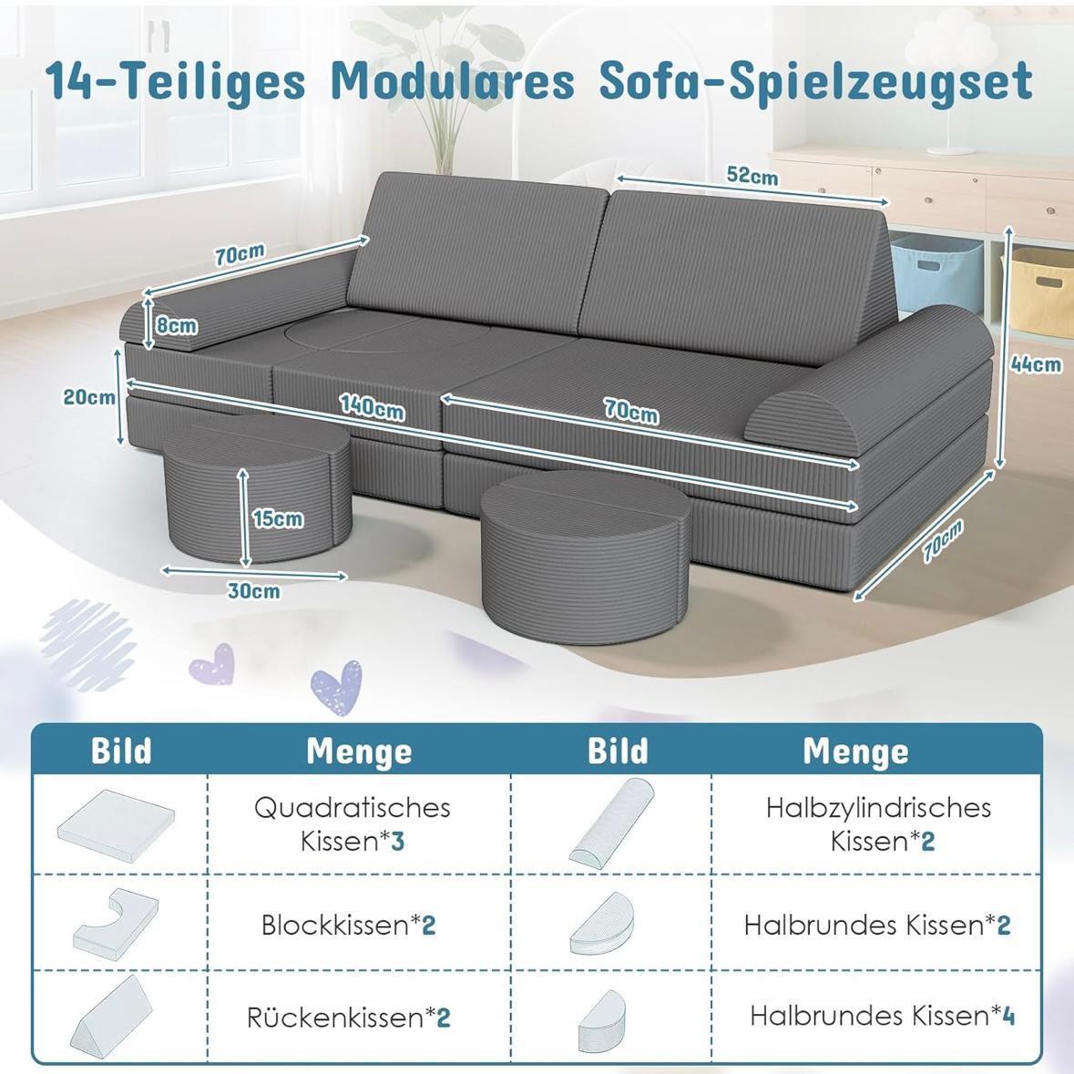 15tlg Modulares Kinderspielsofa Kreative Spielcouch Cord