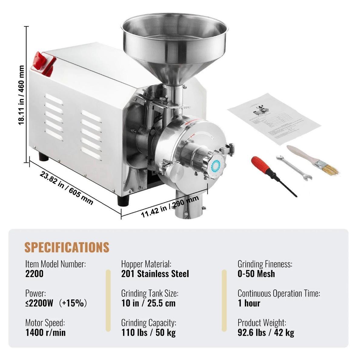 Elektrische Getreidemühle 2200W Kornmühle für Trockenmahlen