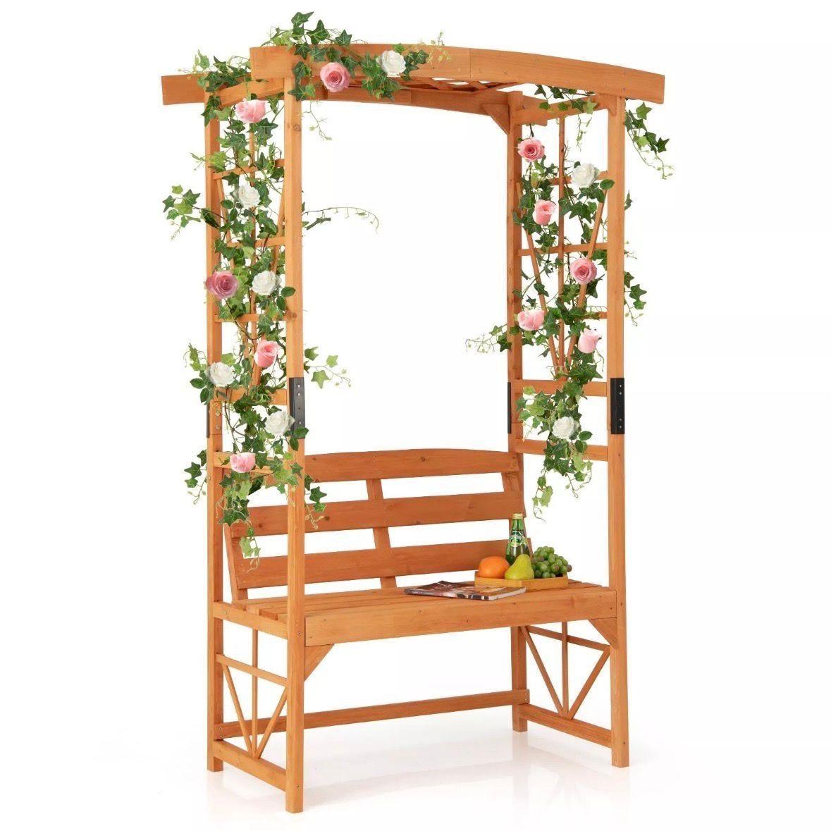 Gartenbogen mit Bank Holz Rankhilfe 189 cm